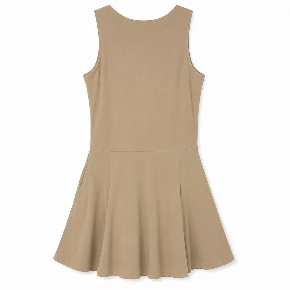 Athleta Girl Fit and Flare Dress Girls XL 14 Tan Excellent Sleeveless Pockets